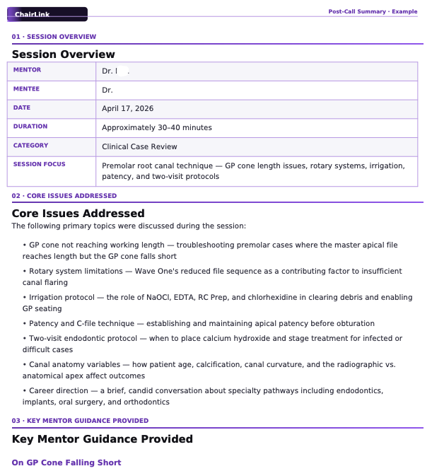 Chairlink post-call professional summary report